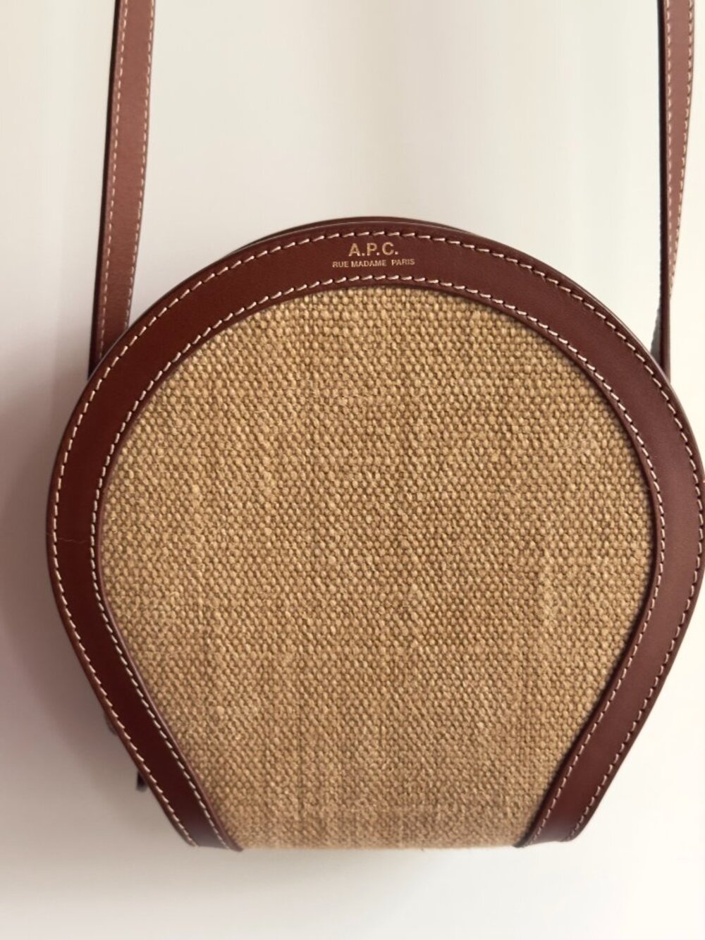 A.P.C. Paris Myla Leather & Jute Round Canteen Crossbody Bag Brown